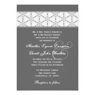 Silver Vintage Pattern Insert Wedding Monogram 219 Personalized Invitation