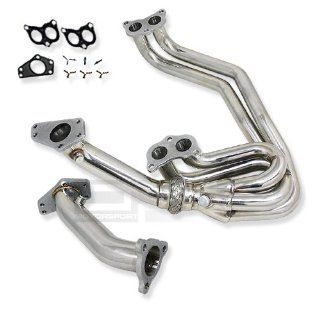 DPT, HDS SWRX02 2P, T 304 Stainless Steel Chrome Exhaust Flex Pipe Manifold Header 1.5" Inlet with Gaskets and Bolts Automotive