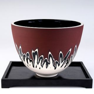 handmade ceramic scratch design deep bowl by rowena gilbert contemporary ceramics