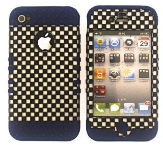 3 IN 1 HYBRID SILICONE COVER FOR APPLE IPHONE 4 4S HARD CASE SOFT DARK BLUE RUBBER SKIN CHECKERS DB 3D305 S KOOL KASE ROCKER CELL PHONE ACCESSORY EXCLUSIVE BY MANDMWIRELESS Cell Phones & Accessories
