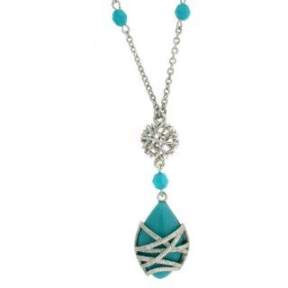 Necklace Vibrant Simulated Turquoise Oval Handcrafted Silver Tone 18 inches Bucasi Jewelry