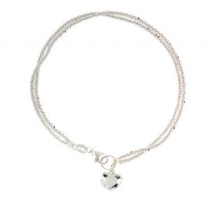 Sterling Double Strand 11 Margherita Anklet with Heart Charm —