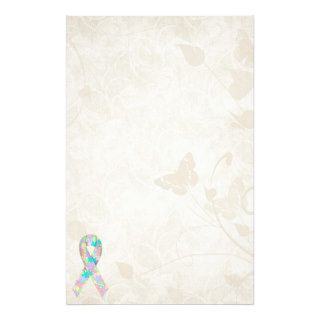 Soft Pastel Color Autism Ribbon Awareness Design Customized Stationery