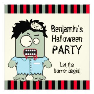 Cartoon Zombie Halloween Party Custom Invitations