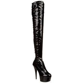 Pleaser Women's 'Delight 3050' Black Patent Leather Thigh high Stiletto Boots Pleaser Boots