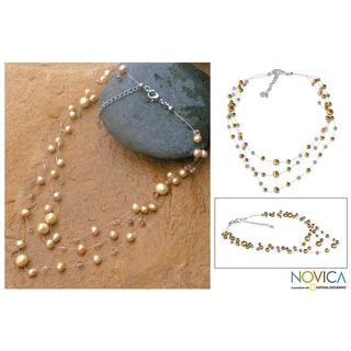 Handcrafted 'Gossamer Gold' Pearl Necklace (5 9 mm) (Thailand) Novica Necklaces