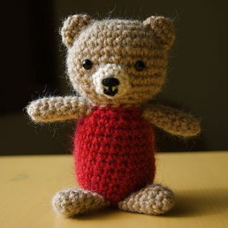 handmade red mohair bear amigurumi by hannah chan