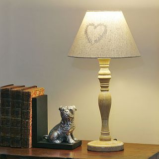 wooden lamp with linen shade by ella james