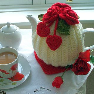 handmade hearts and flowers tea cosy by cookie crochet