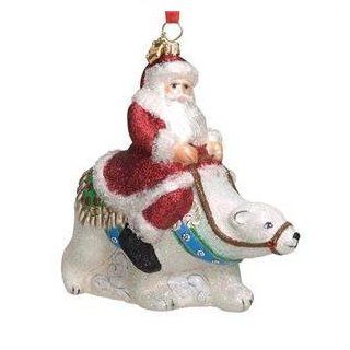 Reed & Barton Blown Glass Christmas Ornament Santa's Polar Bears Ride with Swarovski Crystals   Reed And Barton Glass Ornament