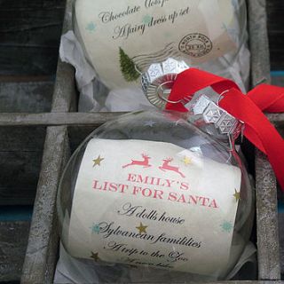personalised christmas list bauble by seahorse