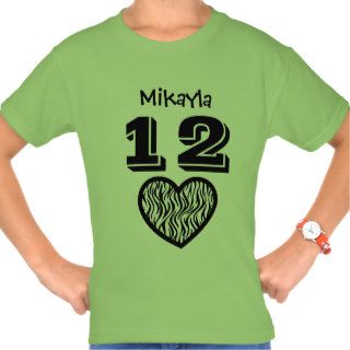 12 Birthday Girl Big ZEBRA Heart Custom Name V20 Tees
