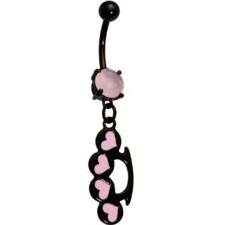 Pastel Pink Heart Brass Knuckle Belly Ring Jewelry