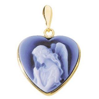 14K Yellow Gold Heart shape Angel Agate Cameopendant   3/4" x 3/4" Jewelry
