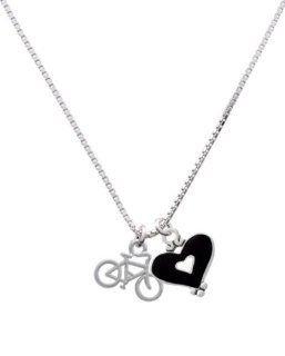 Small Bicycle and Black Heart Charm Necklace [Jewelry] Pendant Necklaces Jewelry