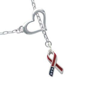 Patriotic Ribbon Heart Lariat Charm Necklace Delight Jewelry