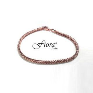 8.5" Rose Gold Italian Wheat Chain Charm Bracelet  Fiora Italian Charms Fiora Jewelry