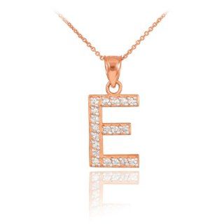 Dainty 14k Rose Gold Diamond Initial Letter E Pendant Necklace, 16" Jewelry