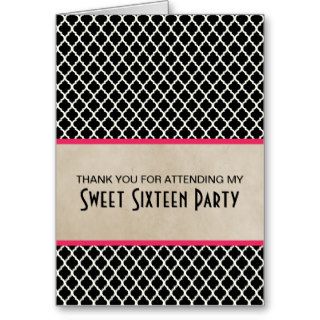 Pink Chic Quatrefoil Sweet 16 Thank You Card