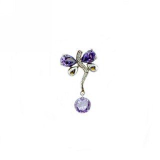 H.Baina 925 Sterling Silver Amethyst Quartz Dragonfly Purple Crystal Zircon Inlayed Pendant Jewelry