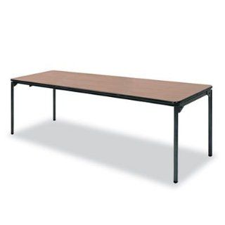 Tuff Core Premium Commercial Folding Table, 96w x 30d, Natural Woodgrain/Pewter