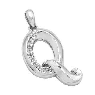14k White Gold Diamond Letter "Q" Initial Pendant Jewelry