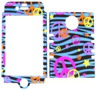 Cell Armor IPHONE4G RSNAP TE321 S Rocker Snap On Case for iPhone 4/4S   Retail Packaging   Peace Signs on Blue Zebra Cell Phones & Accessories