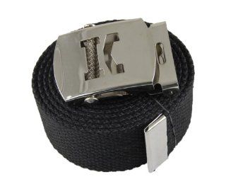 Capital Initial "K" Canvas Military Web "Black" Belt & Silver Buckle 60 Inch Sports & Outdoors