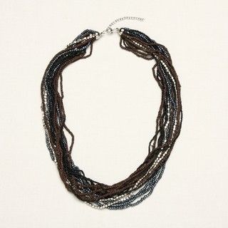 Glass, Nickel and Wood Black 'Fifteen' Strands Necklace (India) Necklaces