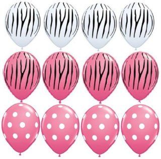 ZEBRA Stripes PRINT Rose Pink Dots 12 Piece Latex Helium Party Balloons Kit Set Health & Personal Care