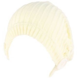 Winter Slouchy Ribbed Knit Beanie Button Ski Hat Ivory Clothing