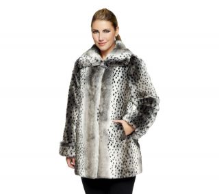 Dennis Basso Faux Snow Lynx Fur Swing Coat w/ Maxi Collar —