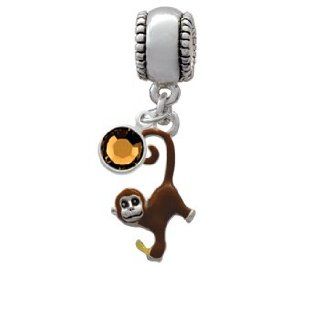 Hanging Monkey Charm Bead with Smoked Topaz Crystal Dangle Jewelry