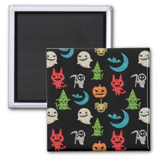 Halloween Spooky Cute Characters Glitter Collage Fridge Magnet