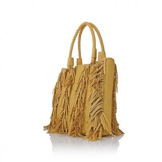 Chi by Falchi Woven Hobo with Leather Trim and Fringe