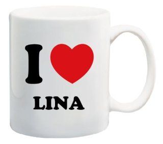 I Love Lina Heart Coffee Mug   Collectible Novelty 11 Oz Nice Valentine Inspirational and Motivational Souvenir Kitchen & Dining