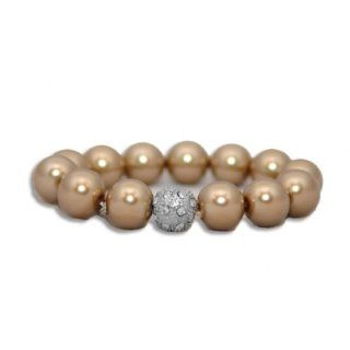 Formal Taupe Colored Faux Pearl Stretch Bracelet   Bridesmaid Jewelry (Brown) Jewelry