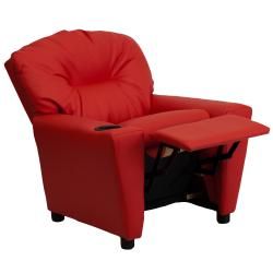 Flash Furniture Contemporary Red Vinyl Kids Recliner with Cup Holder Flash Furniture Kids' Chairs