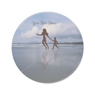 Cute Silhouette of Mother & Son at the Beach Beverage Coasters