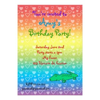 Rainbow hearts alligator birthday invitations