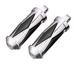 Chrome and Diamond Rubber Insert Large Diameter Footpegs for Harley 1971 2012 Models Automotive
