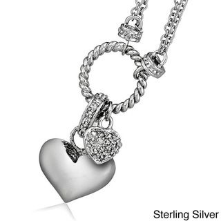 Finesque Sterling Silver 1/4ct TDW Diamond Double heart Charm Necklace (J K, I3) Finesque Diamond Necklaces