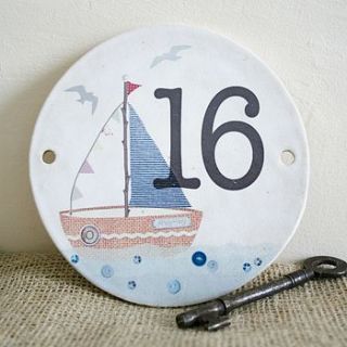 seaside ceramic house number sign by cherry pie lane