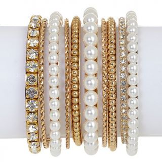 R.J. Graziano "Glam Squad" 10 piece Crystal and Simulated Pearl Bangle Bracelet