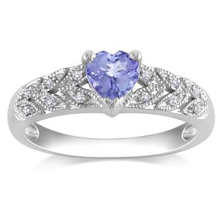 Miadora 10k White Gold Tanzanite and Diamond Heart Ring Miadora Gemstone Rings