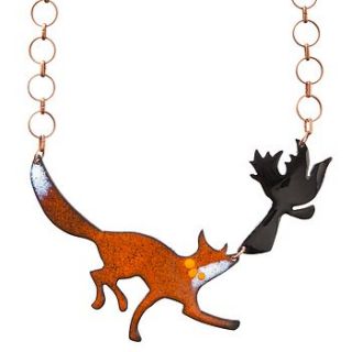 fox and crow enamel necklace by saba jewellery