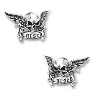 Cursed Winged Skull Stud Gothic Earrings by Alchemy UL13   Jewelry Boxes