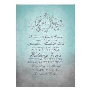 Rustic Teal and Grey Bohemian Wedding Invitation