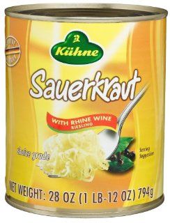 Kuhne Sauerkraut with Rhine Wine, 28 Ounce Cans (Pack of 12)  Vegetable Relishes  Grocery & Gourmet Food