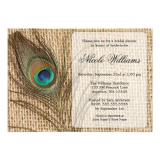 Burlap Peacock Feather Bridal Shower Invitations